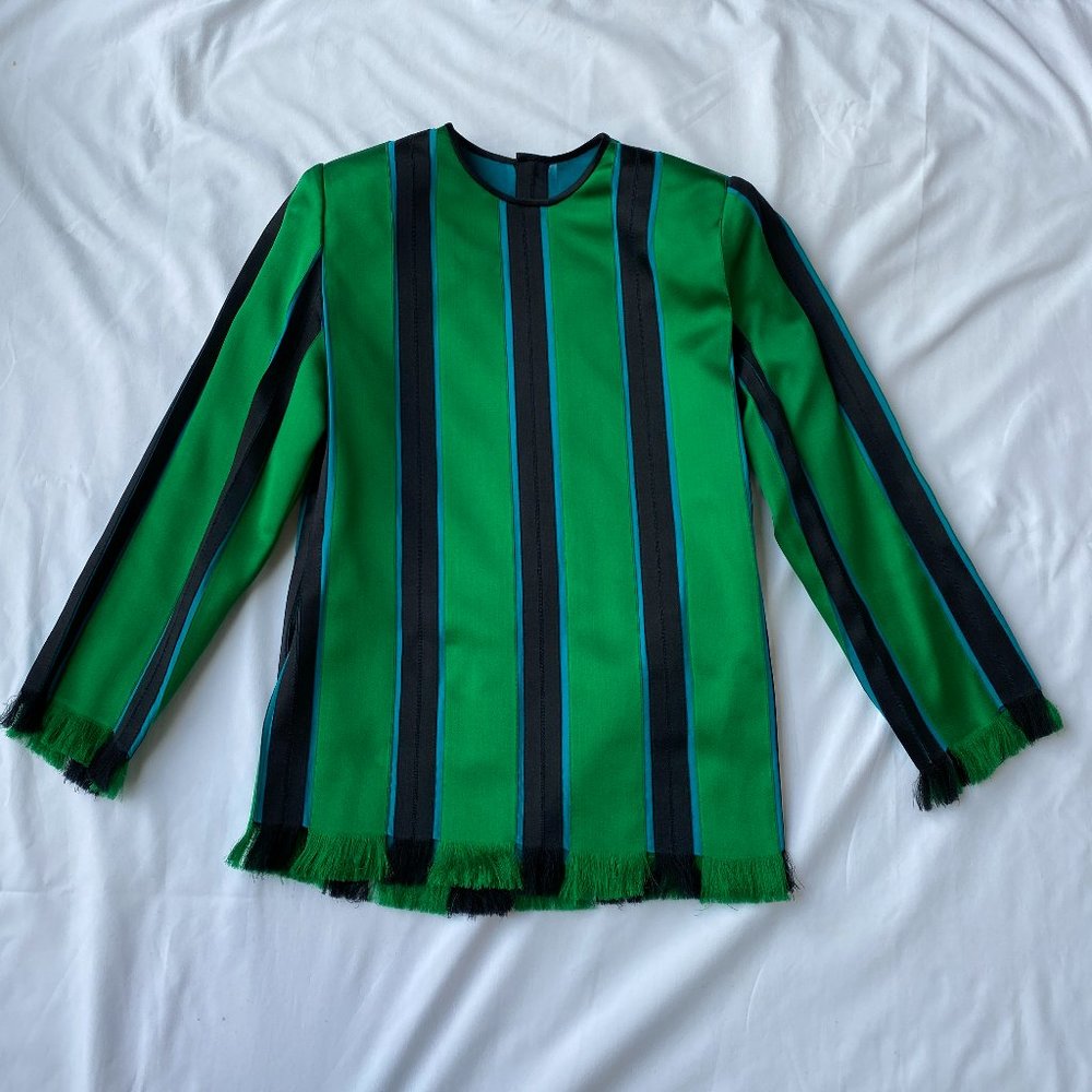 Vintage Galanos Neiman Marcus Green, Turquoise, Black Silk Blouse, Size S?.